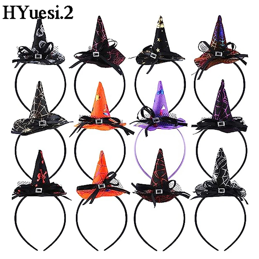 Mini Pointy Witch Hat Hairbands Spider Web Pumpkin Skull Shaped Hair Hoops For Kids Girls Halloween Headbands Cosplay Decoration