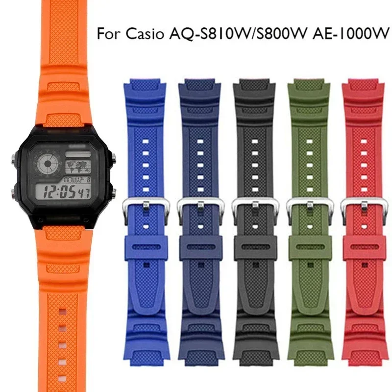 Rubber Strap for Casio AE-1200WH AQ-S810W MRW-200H Stainless Steel Buckle 18mm Replacement Band Casio AE-1000W Watch Accessories