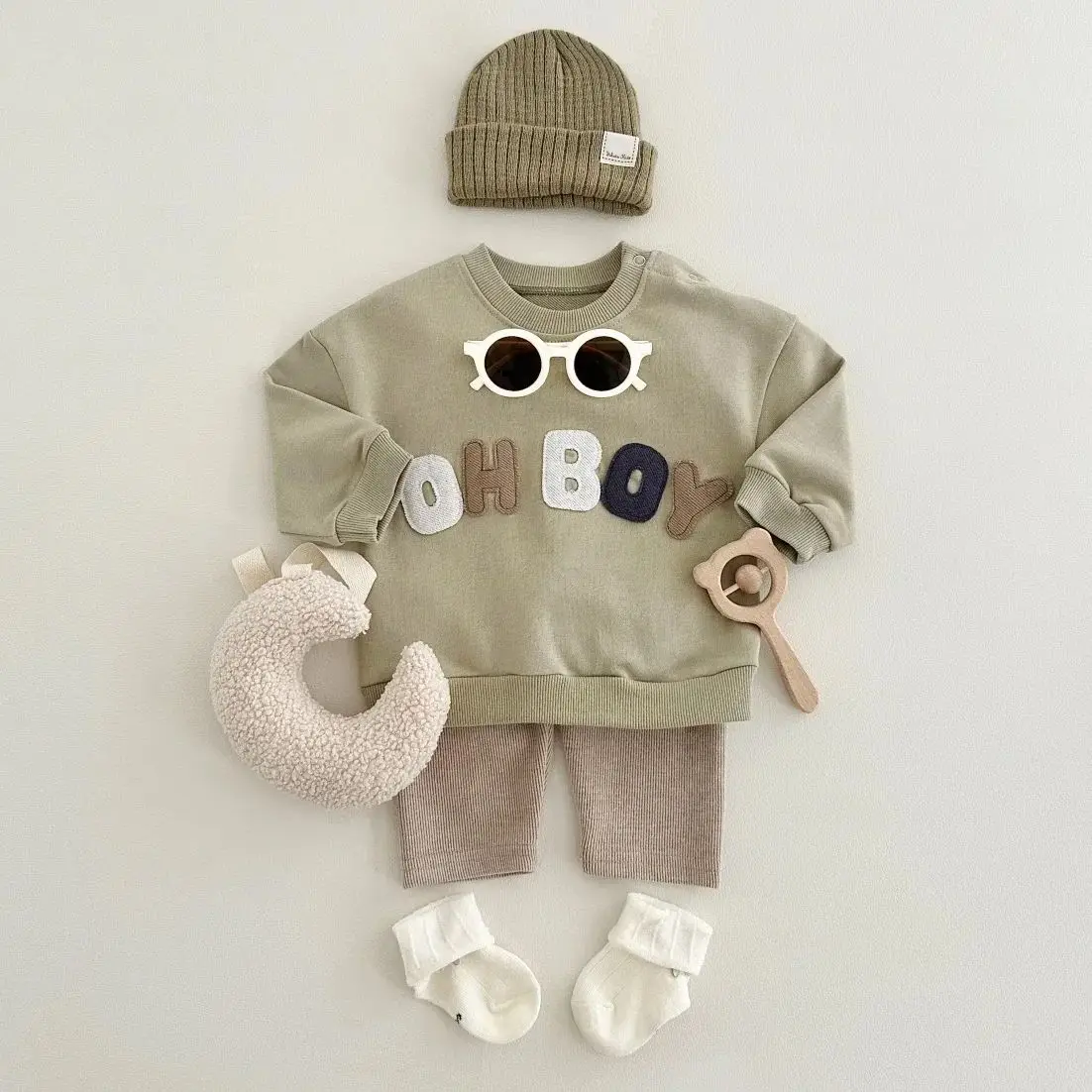 0-24M Baby Boy Clothes Set Newborn Infant Autumn Spring Letter Patch Outfits Tops Pants Casual Infant Clothing