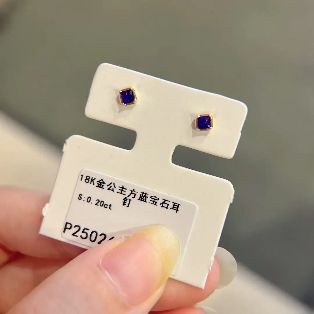 

Сертифицированные 18-каратное настоящее золото 0,2 карата, серьги-гвоздики принцессы с натуральным синим сапфиром AU750, желтое золото, повседневные серьги для женщин и мужчин, ювелирные изделия
