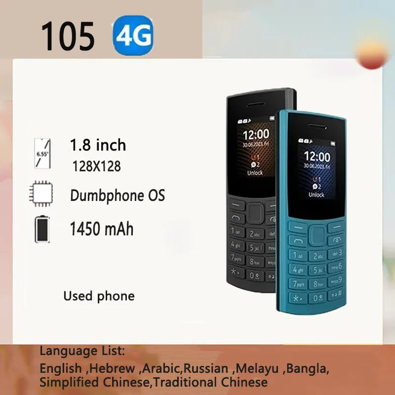 Finland Made 105 2023 Bluetooth 5.0 Feature Phone 4G net Dual SIM 1.8