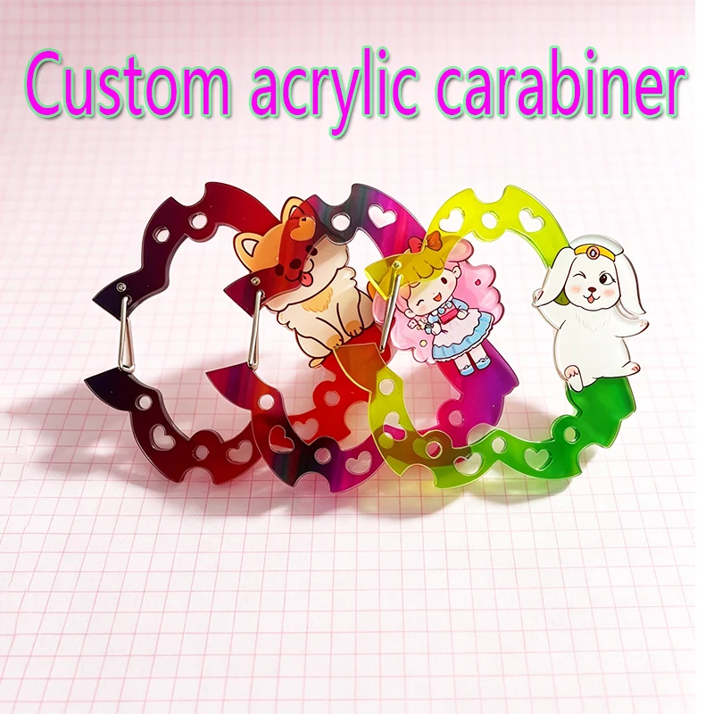 Custom Acrylic Carabiner Cute Cartoon Pendant Accessories Bag Charm DIY Keychain Custom Hanging Ornament