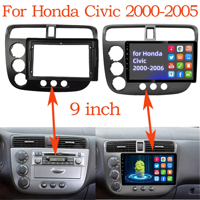 

9 Inch 2 Din Android MP5 Fascia Car DVD Frame Audio Fitting Adaptor Dash Trim Kits planel For Honda CIVIC 2000 - 2006 stereo