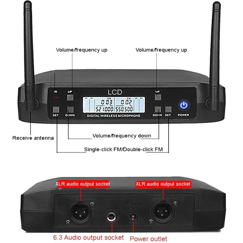 New GLXD4 Professional Wireless Microphone System Dual 58 Handheld Mic for Stage Performances UHF Dynamic 2 Channels 640~690Mhz