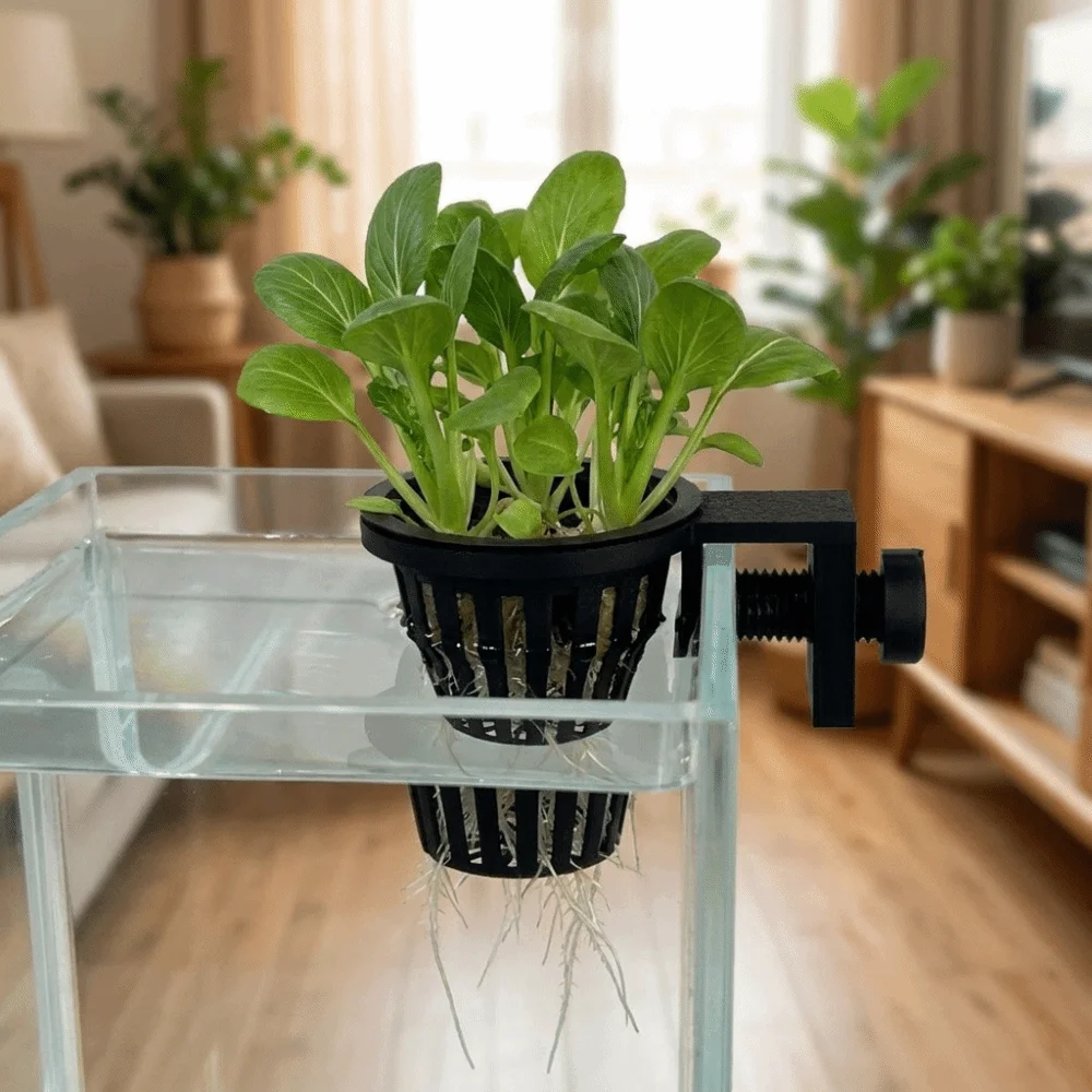 Top Hanging Aquarium Plant Holder Screw Clamp/Suction Cup Wall-Mounted Fish Tank Greenery Holder Plastic Soilless Cultivation