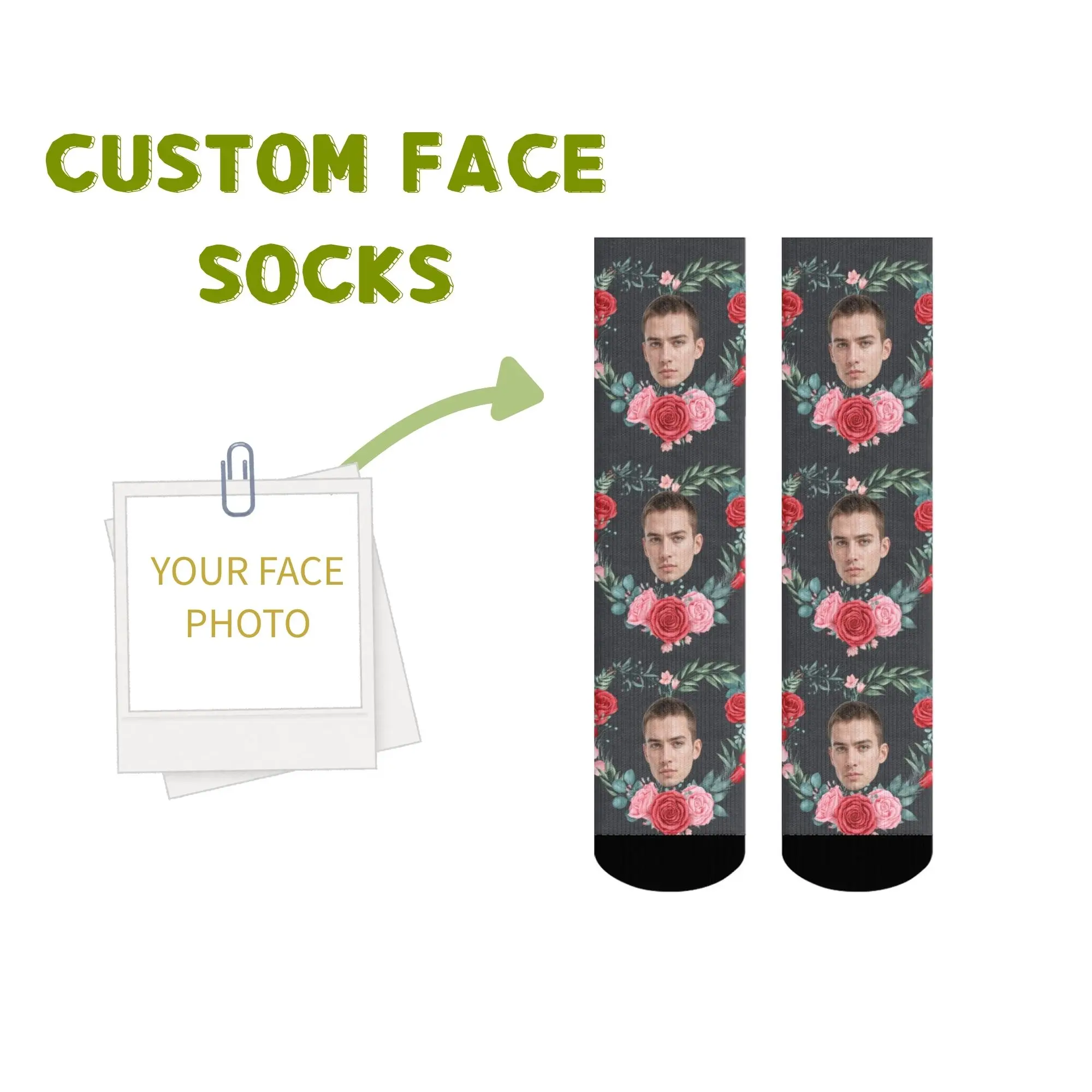 

Creative Novelty Love Couple Theme Face Custom Crew Socks Rose Flower Wreath Romantic Anniversary or Valentine’s Day Gift