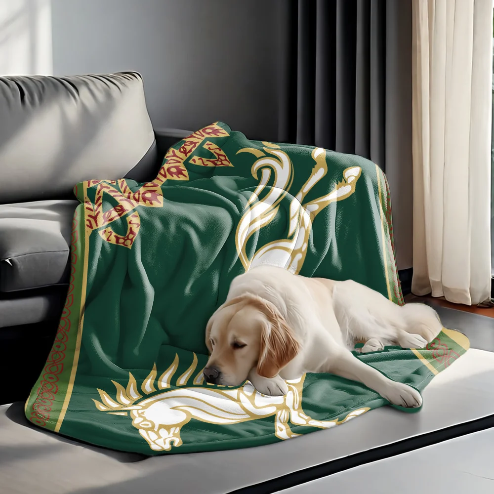 1pc Lord of The Rings Rohan Horse Flannel Blanket,2D Medieval Flag Print Throw,All Season Soft Fleece Blanket for Bedroom,Living view 4