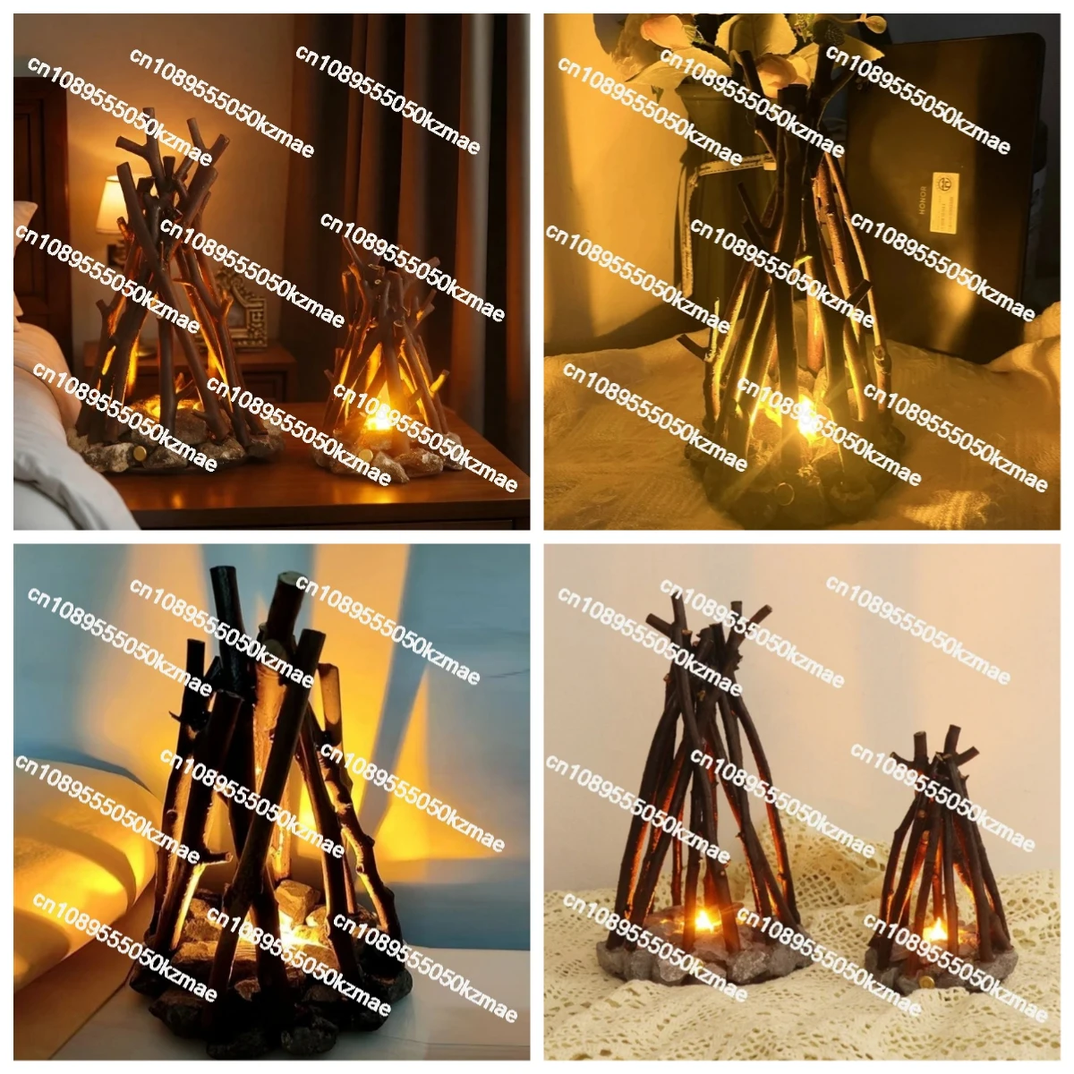 Retro Creative Night Light Natural Stone Handmade Branch Shape LED Ambient Light Desktop Decor