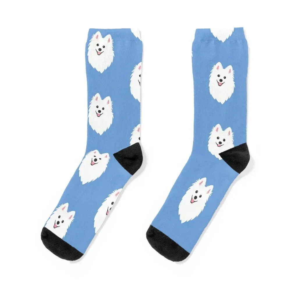 

Waiting Japanese Spitz Puppy Dog - KamaHachi Sky Blue Socks Run Antiskid soccer golf funny sock Woman Socks Men's