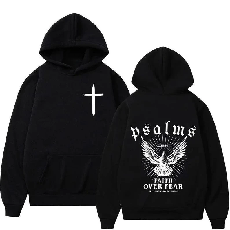 Christian Jesus Faith Over Fear Bible Verse Sweatshirt Men’s Faith Matching Hoodies Long Sleeve Thermal Hoodie Autumn and Winter