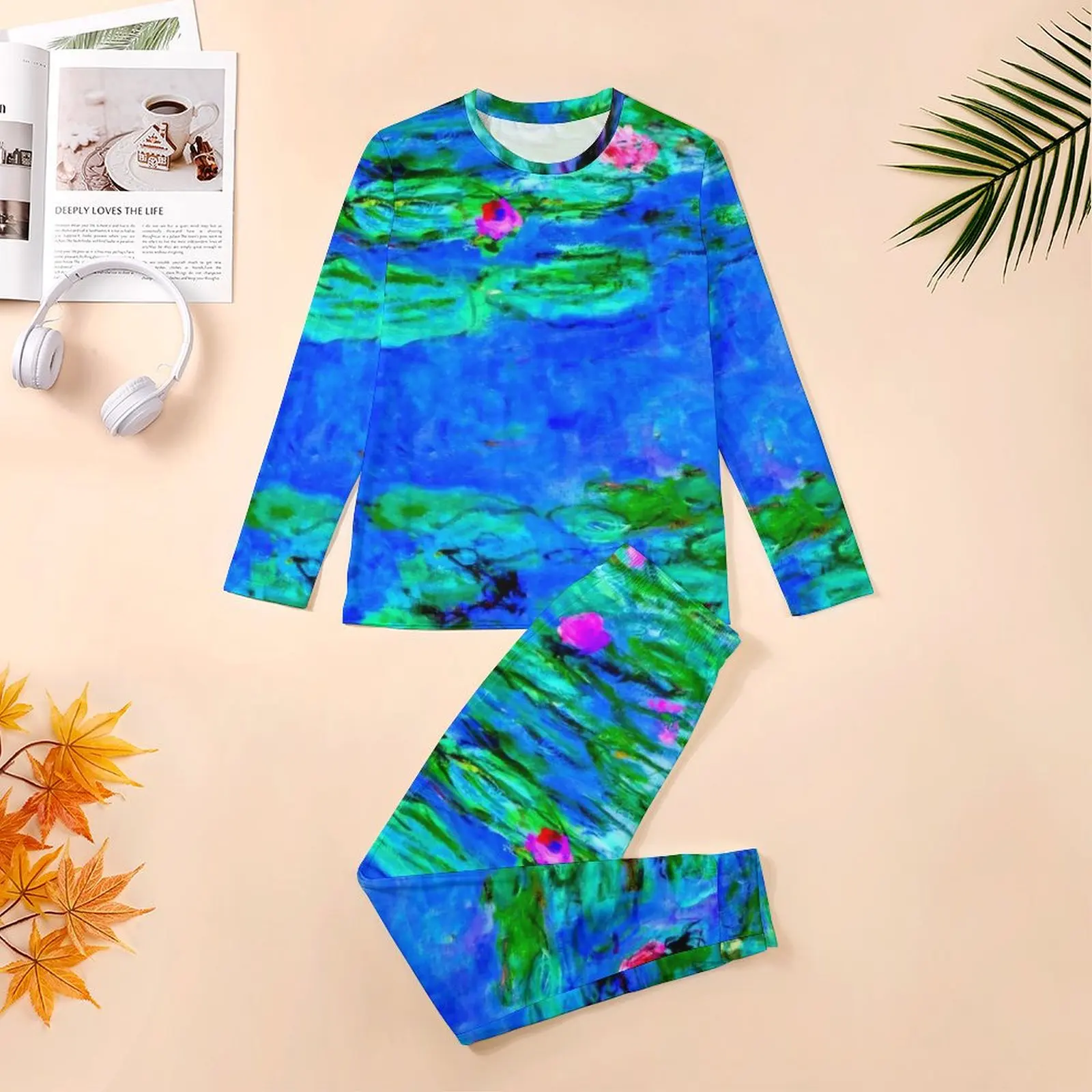 Van Gogh Pajamas Man Water Lilies Retro Sleepwear Daily Long Sleeve 2 Piece Home Printed Pajama Sets Big Size