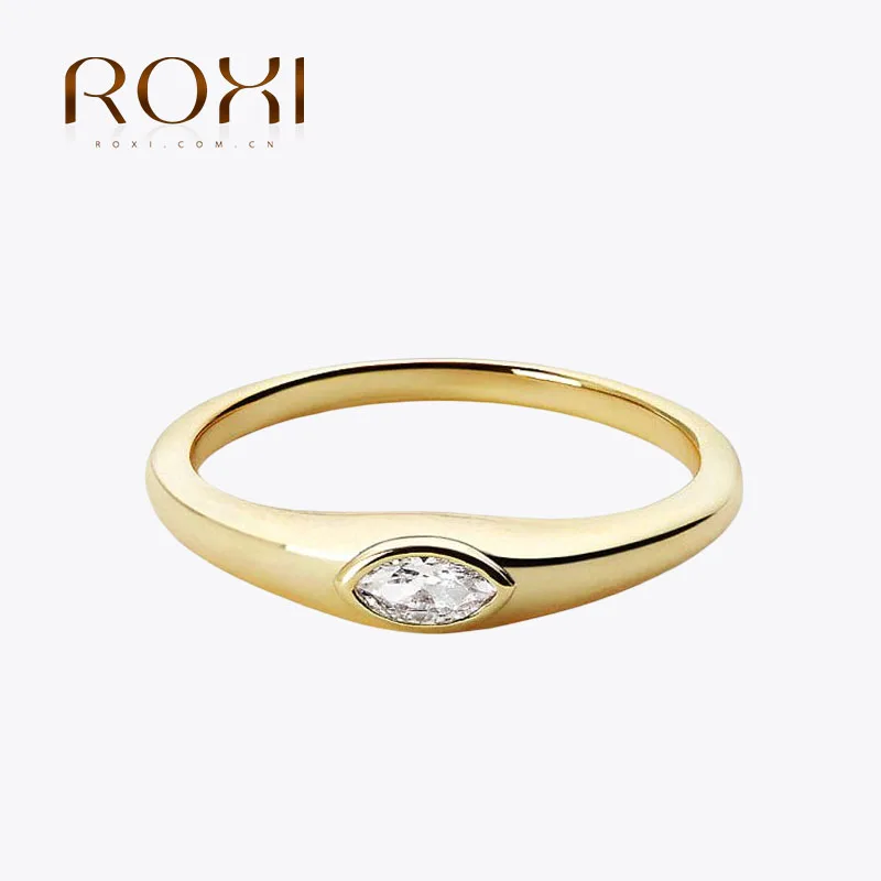 ROXI 925 Sterling Silver Minimalist Single Zircon Evil Eye Smooth Rings For Women Men New Trendy Party Jewelry Gift Finger Ring