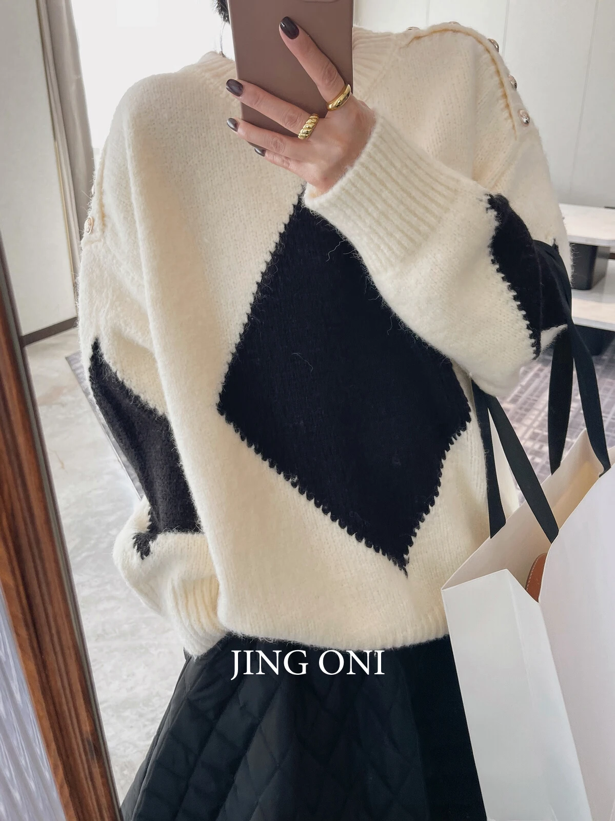 Plaid Pullover maglione maglieria inverno donna abbigliamento Y2k coreano Fashion Style Vintage Luxury Top camicetta manica lunga oversize