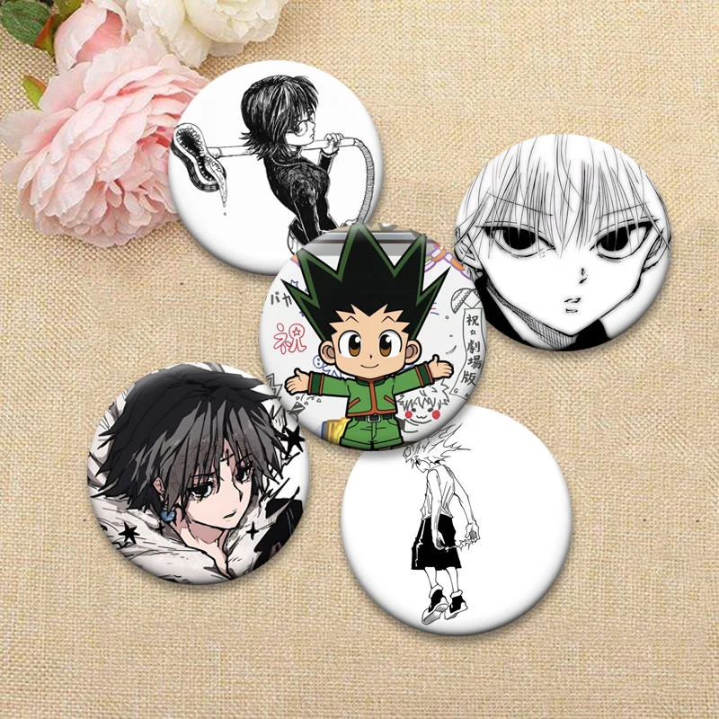 دبابيس المينا الكرتونية المستديرة أنيمي هنتر X هنتر دبابيس Zoldyck كيلوا كورابيكا Freecss غون شارة حلية أنيقة يومية