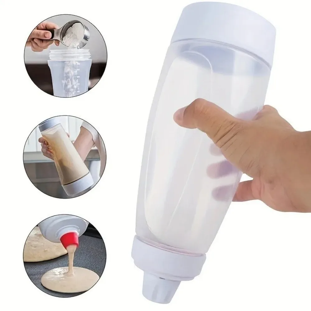 Botella mezcladora de masa con manivela manual de 1000ml, dispensador de masa a escala, panqueque con bola batidora, productos horneados, diseño fácil de apretar