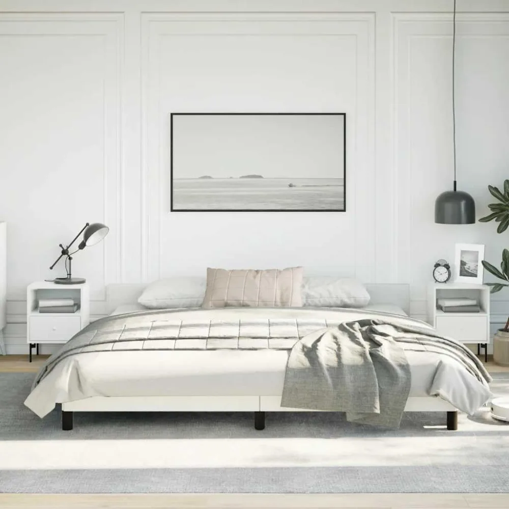 

Enhance Sleep Comfort with White King Faux Leather Bed Frame, Durable Material & Sturdy Support Legs, Easy Assembly