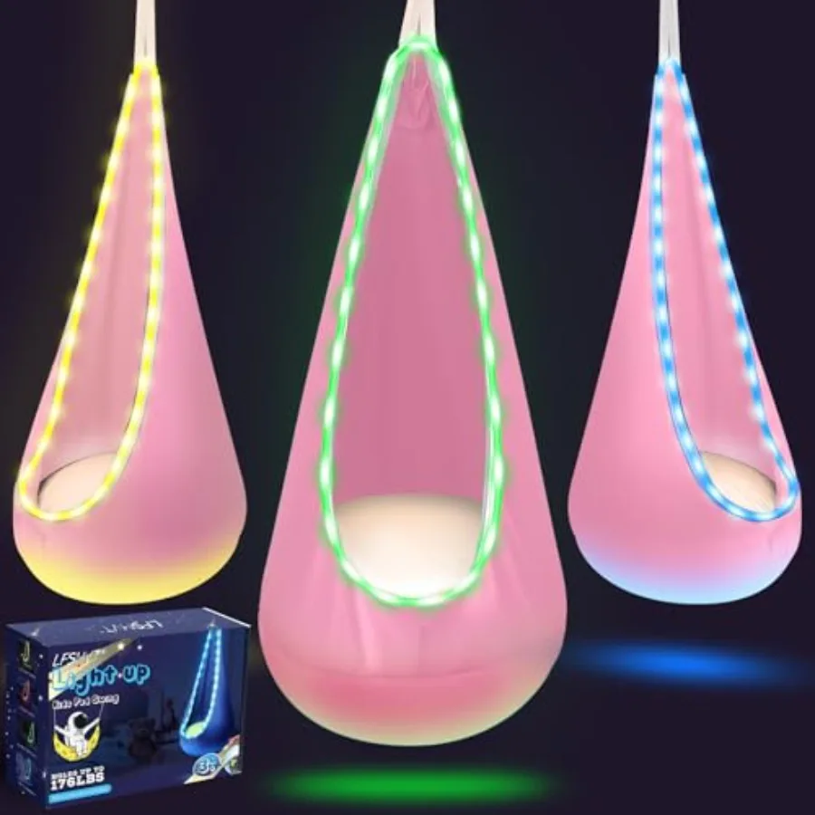 

Light Up Pod Swing Seat Upgraded Hanging Hammock Swing with LED Lights Cotton Sensory Pod Swing Chair with Inflatable Pillow Po