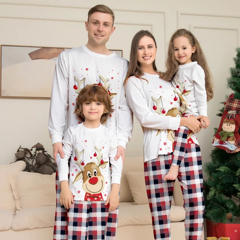 

Family Christmas Matching Clothes Set Cute Deer Adult Kid Baby Matching Outfits Top+Pants Xmas Soft Casual Sleepwear Pyjamas