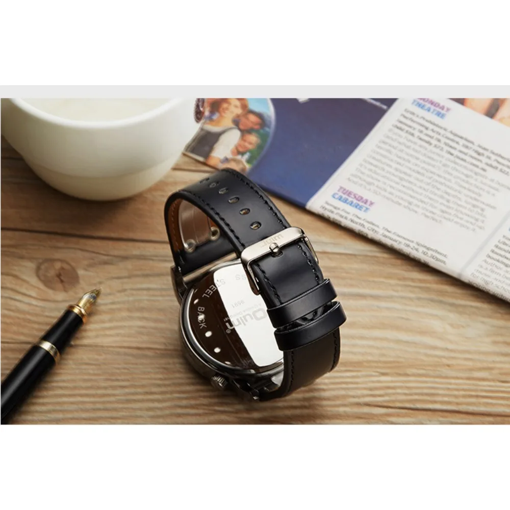 Oulm Brand Fashion Men\'s Watch Dual Time Zone Quartz Movement  Unique Design Male PU Leather Strap Wristwatch Reloj Hombre Gift