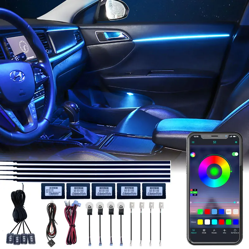 

18 in 1 6 in 1 Car Ambient Light 64 Color RGB LED Interior Atmosphere Light Acrylic Guide Fiber Optic Universal Decoration Lamp