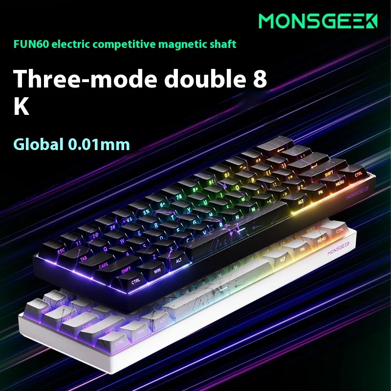 MonsGeek FUN60 Esports Magnetic Axis Keyboard 61 Key Esports Games Keyboard Wired Wireless Bluetooth Low Latency Aluminum Alloy