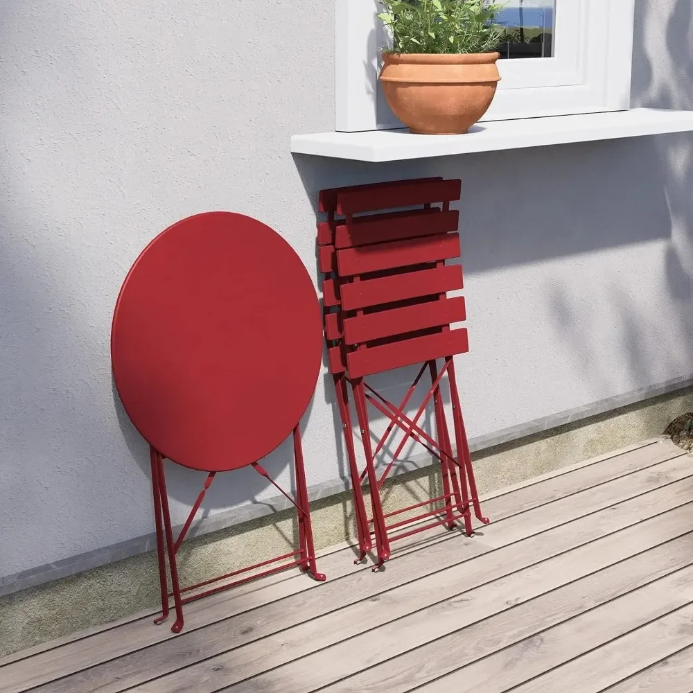 Set Bistro bingkai berkualitas, set urniture lipat, 3 set teras meja lipat dan kursi, merah