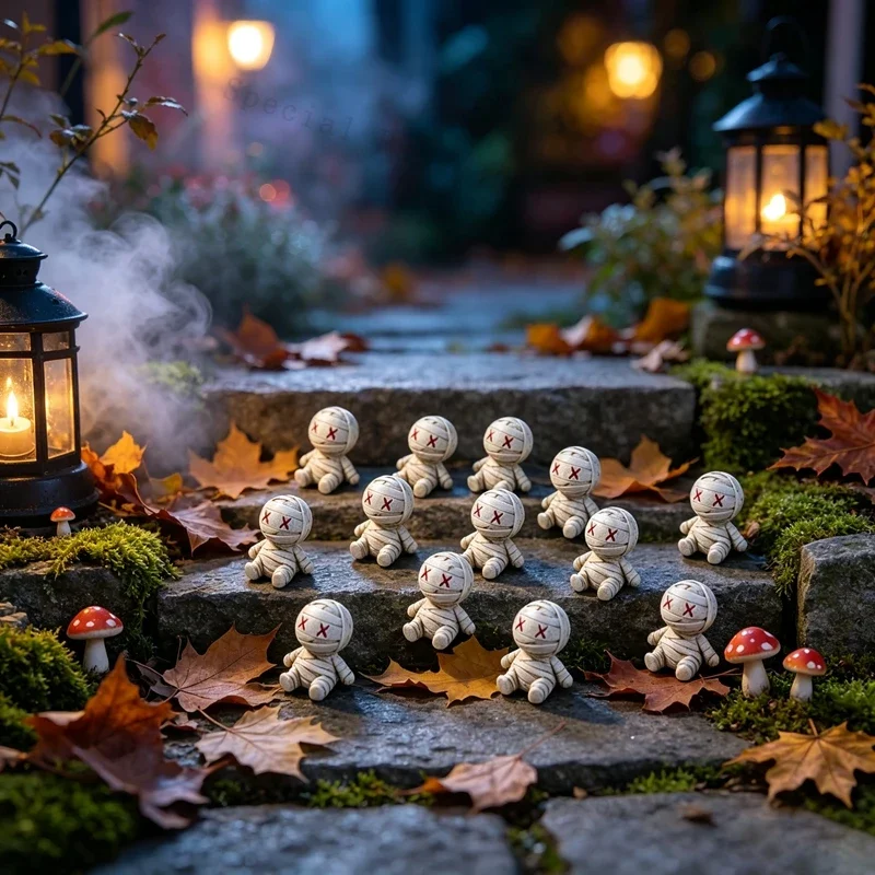 10-50 Stück Halloween Mini-Mumien-Harzfiguren, Halloween-Mikrolandschafts-Ornamente, gruselige niedliche Mumien-Statuen für Halloween-Partys – Detail 2
