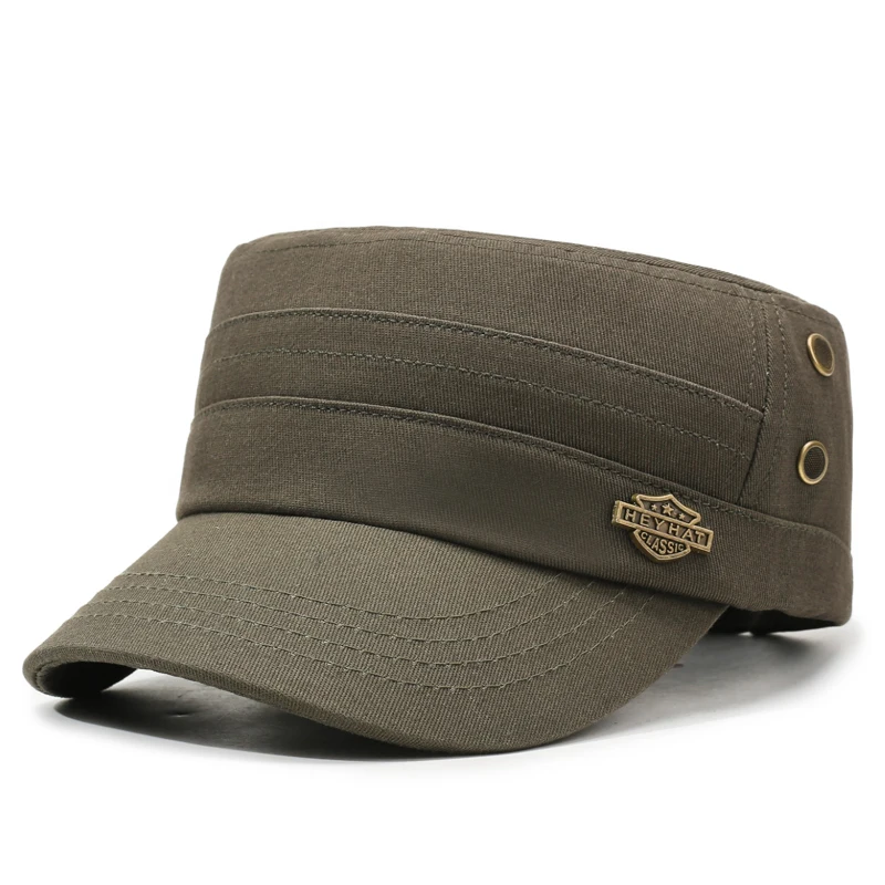 Einfarbiger, lässiger, minimalistischer, vielseitiger Flat-Top-Hut zum Sonnenschutz bei Outdoor-Aktivitäten im Frühling und Herbst – Detail 7