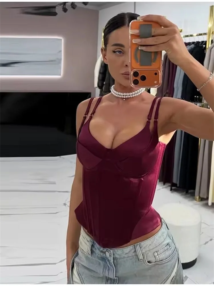 

COOBBU Sexy Fishbone Double Sling Top Women Chic Solid Sleeveless Off-shoulder Backless Slim Cropped Blouse Lady 2026 Club Party