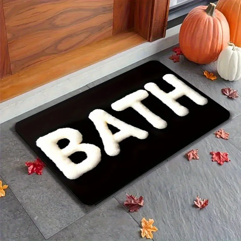 1pc Bathroom Floor Mat Anti-slip Quick-drying Modern Letter Pattern Easy-to-clean Decorative Carpet Modern Simple Diatom Ooze