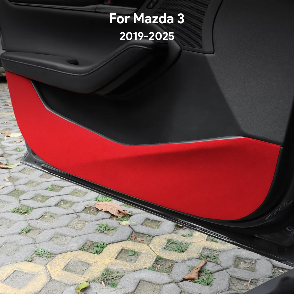 

Комплект из 4 накладок из замши для защиты дверей автомобиля от ударов (черные, красные) для Mazda 3 Axela 2019-2025 (левый/правый руль)