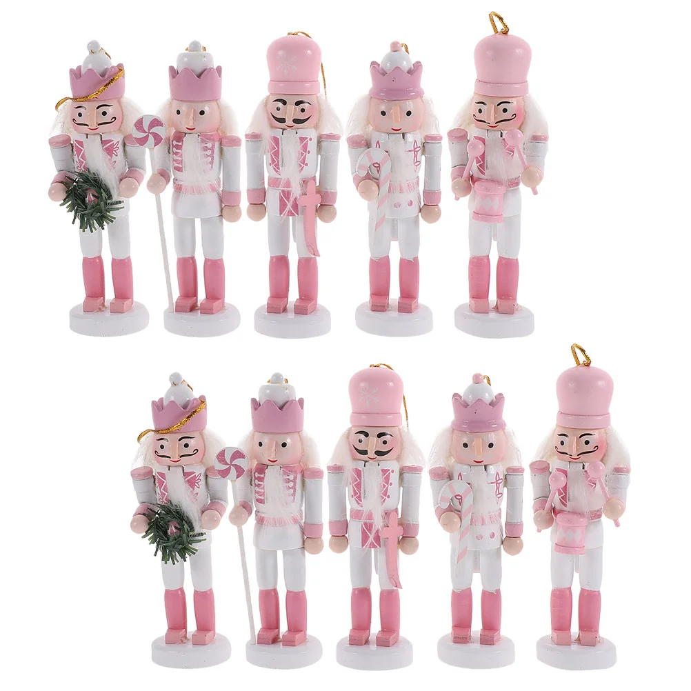 10 Pcs Christmas Nutcracker nament Wooden Puppet Garland Set Decor Figurine Home Hotel Cafe Xmas Tree Hanging Craft Toy Safe