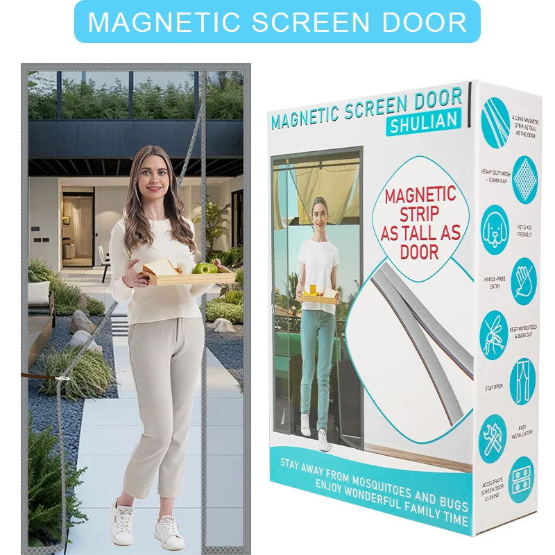 

Newest Magnetic Screen Door - Self-sealing, heavy-duty, hands-free mesh partition to keep bugs out - Pet friendly,Let Breez in