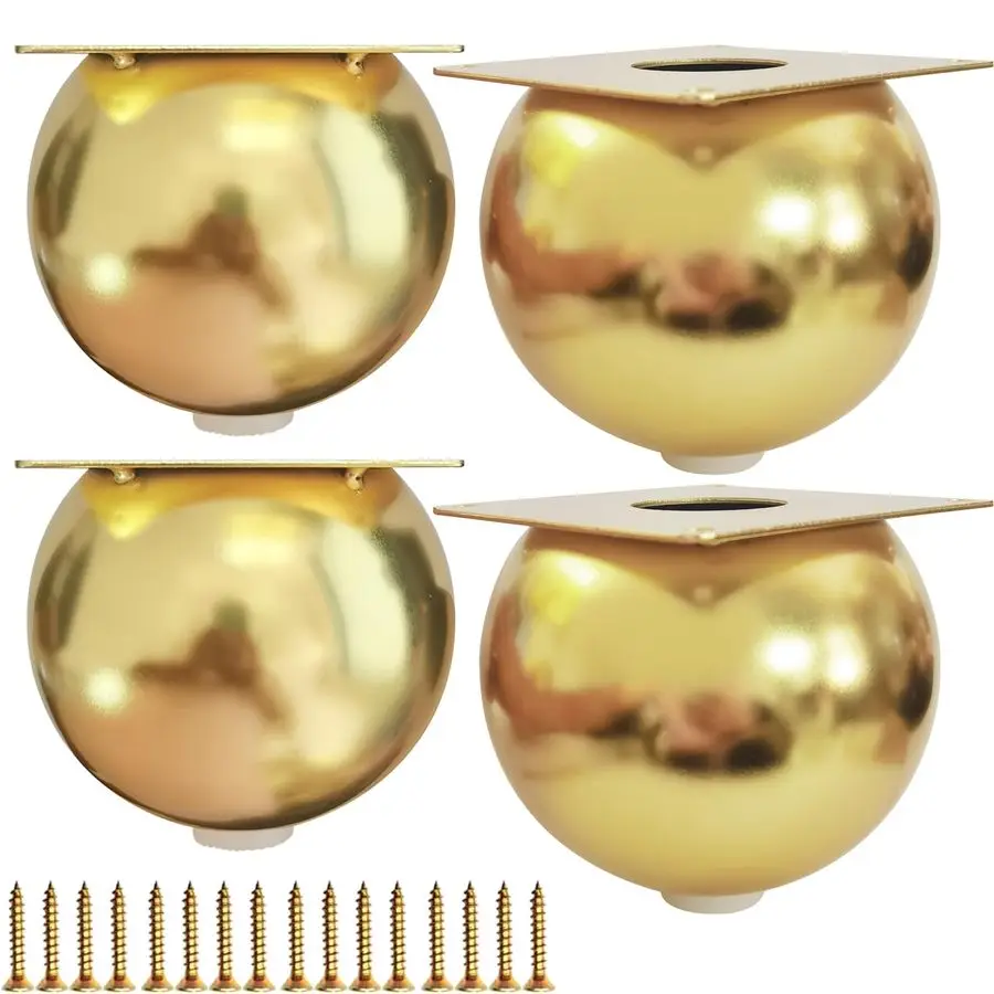 Furniture Legs Round Metal Bun Feet HeavyDuty Cabinets Tables Chairs Sofa Feet, with Rubber Base Set of 4 4.1 inch Large