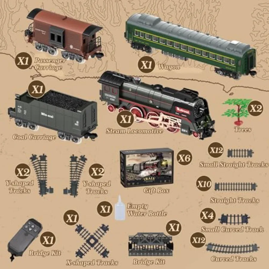 Ensemble de Train électrique pour Locomotive à vapeur classique télécommandée, avec feux de fumée et sons, Trains rétro, jouets pour C