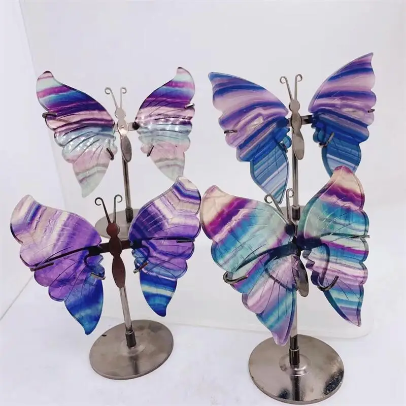 

Natural Rianbow Fluorite Butterfly Wings Carving Gemstone Crafts For Children Birthday Present Decorations Gift 1Pair