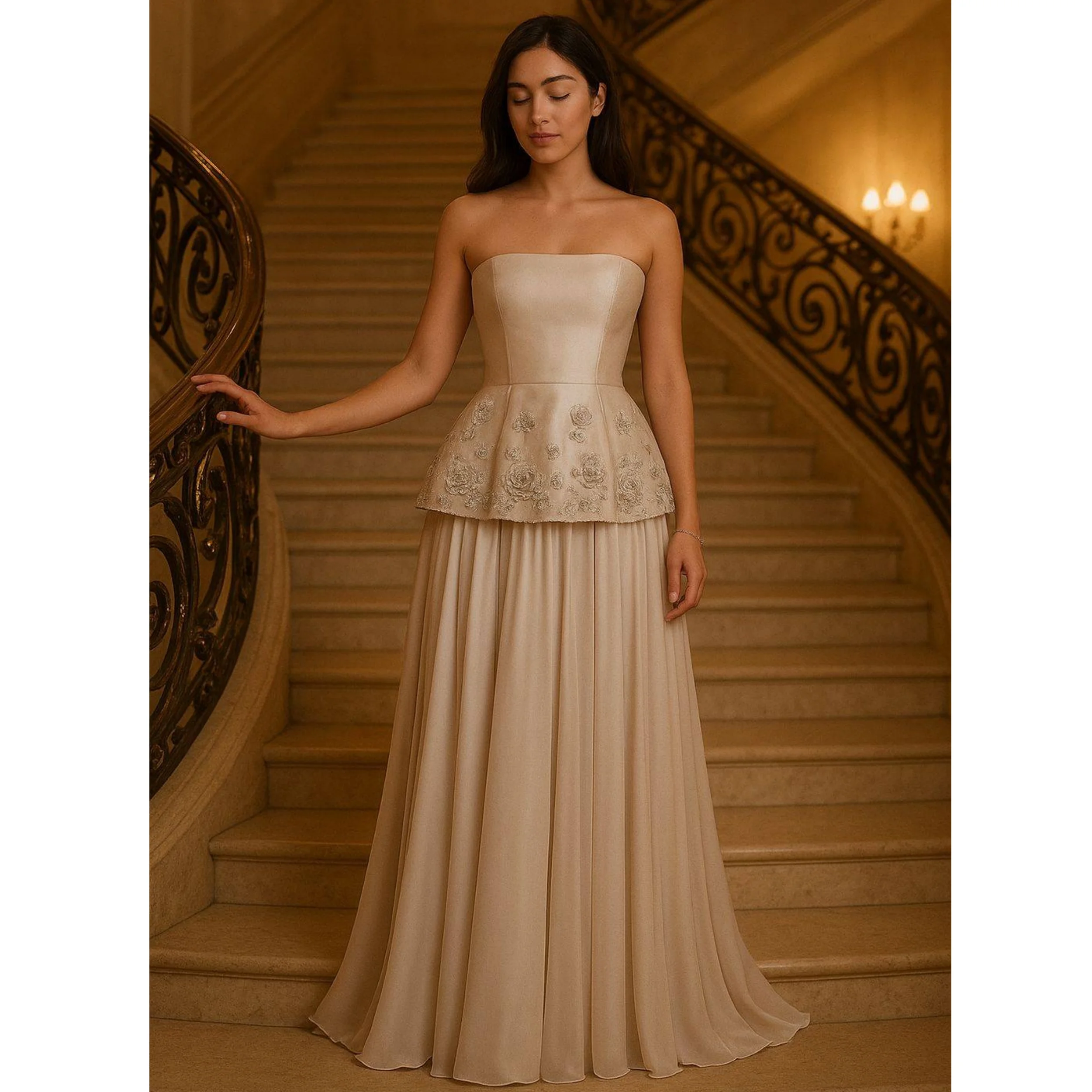 فساتين سهرة أنيقة بلون الشمبانيا على شكل حرف A فساتين حفلات على شكل قلب مخصصة أنيقة مزينة بالدانتيل فساتين زفاف شيفون