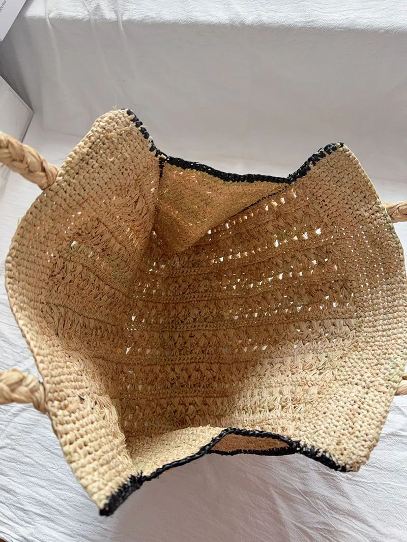 Pure Handmade Leisure Commuter Versatile Large Capacity Handheld Women's Bag Trend French Vintage Lafite Woven Hollow Beach Bag