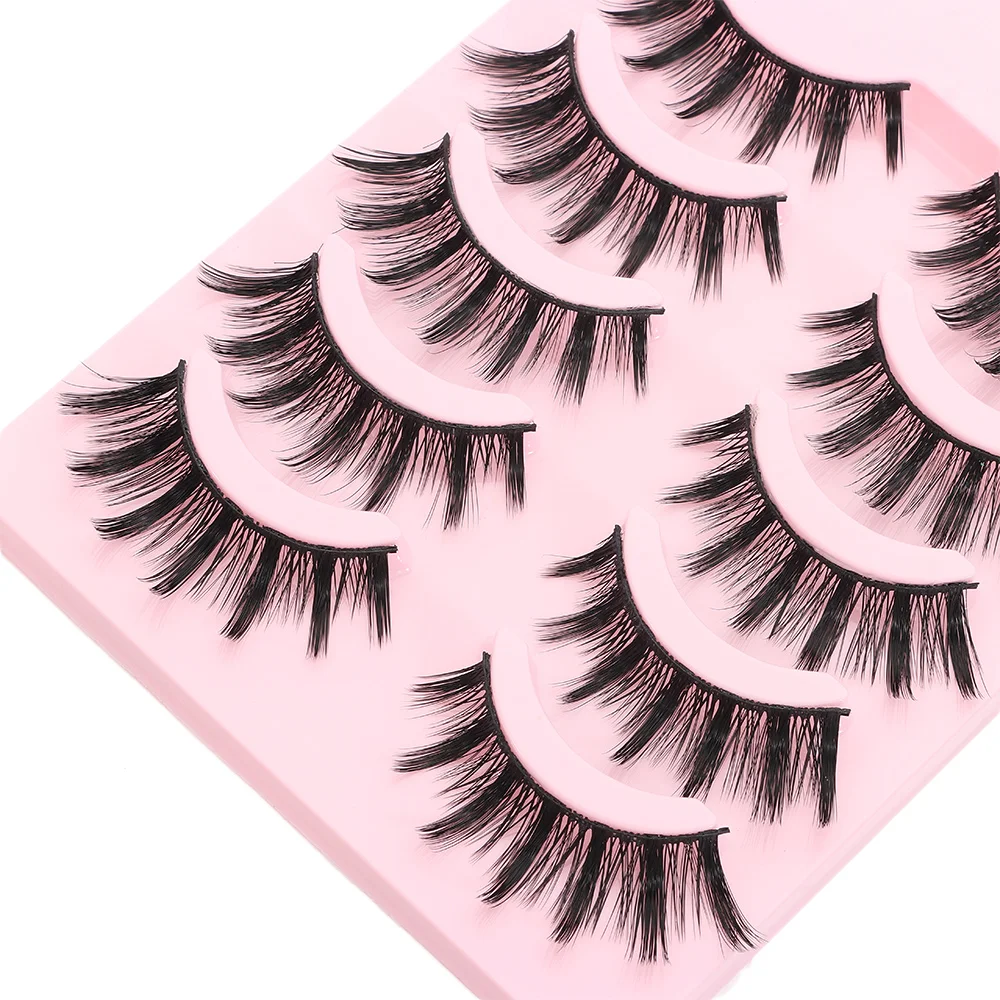 5 pairs Hot Wispy Manga Lashes Soft Flared Faux Mink Lashes Doll Spike Anime Fake Eyelashes Women