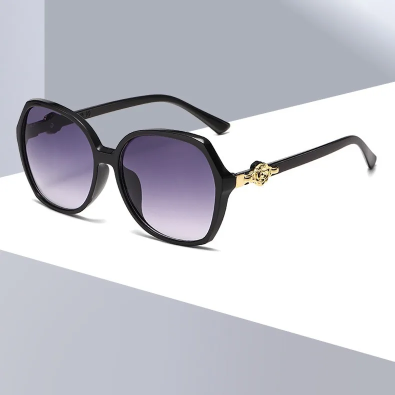 

2026 New Oversized Sunglasses Women Camellia Decor Streetwear UV400 Face-Slimming Shades