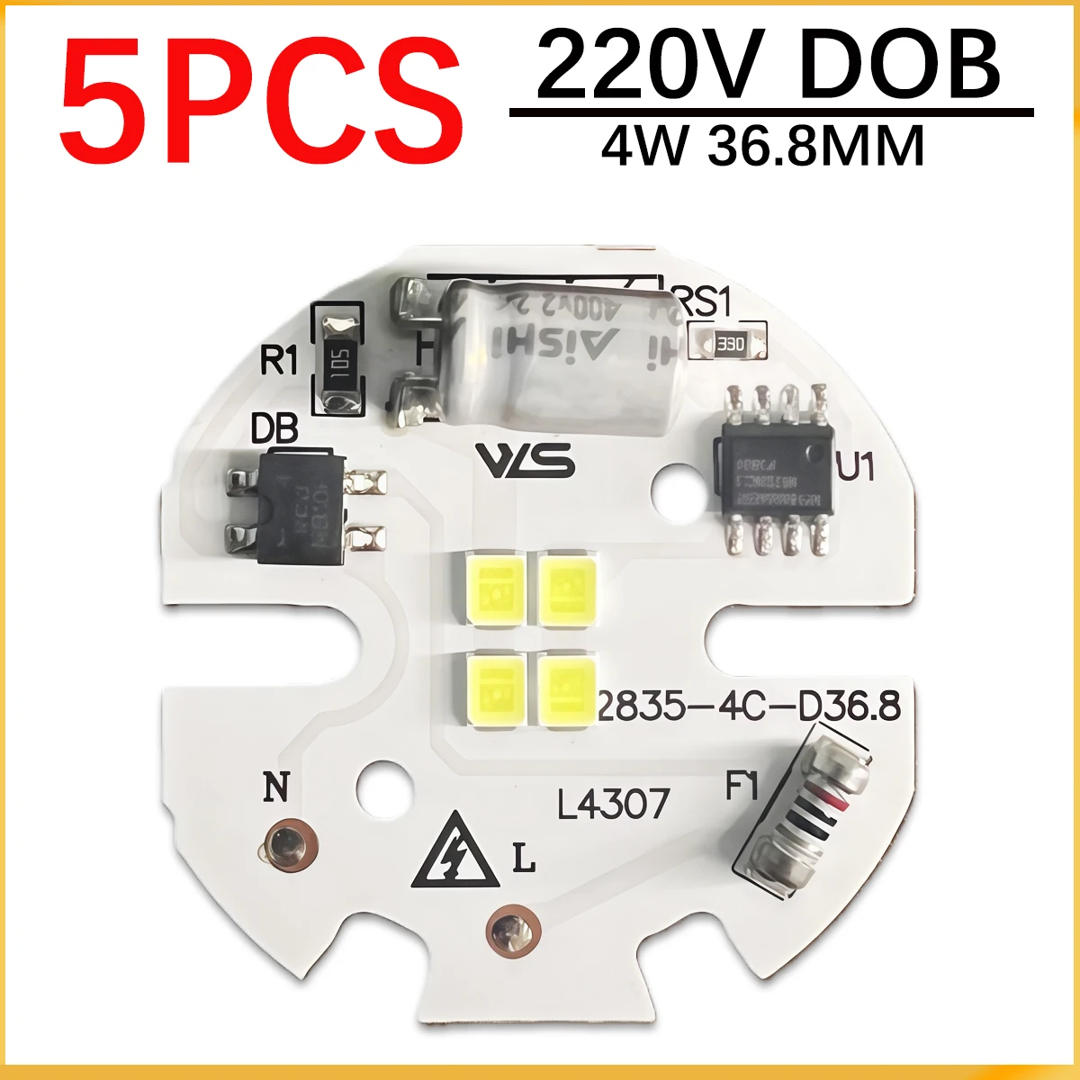 5pcs AC220V LED 5W 37mm 2835 SMD Lamp Plate Needn't Driver Connect Light Source White lamp panel