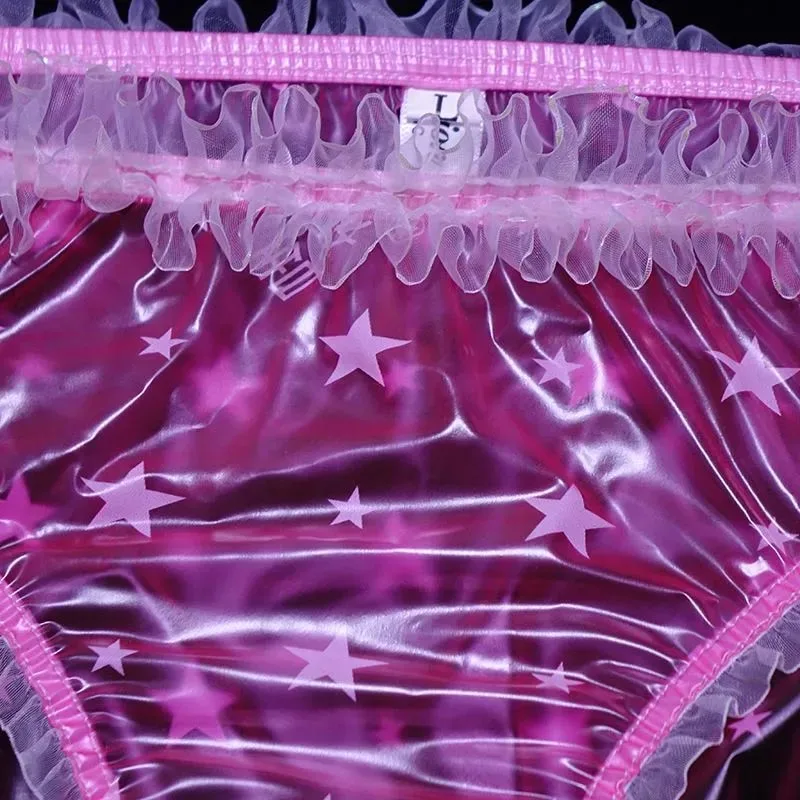 Сексуальное кружевное бикини с низкой талией, прозрачные пластиковые трусы из ПВХ, бюстгальтер, мягкие гладкие трусики ABDL, водонепроницаемое эротическое нижнее белье для пар