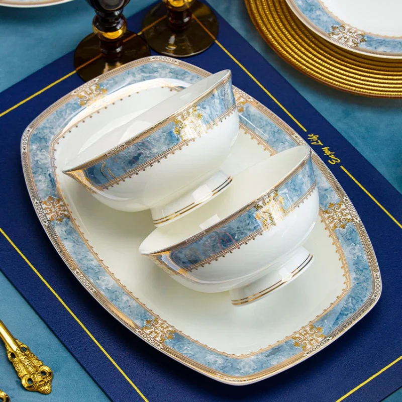 Bowl and Dish Set Modern Light Luxury High-Grade Ceramic Bowl and Plate Combination Gift Bone China Tableware