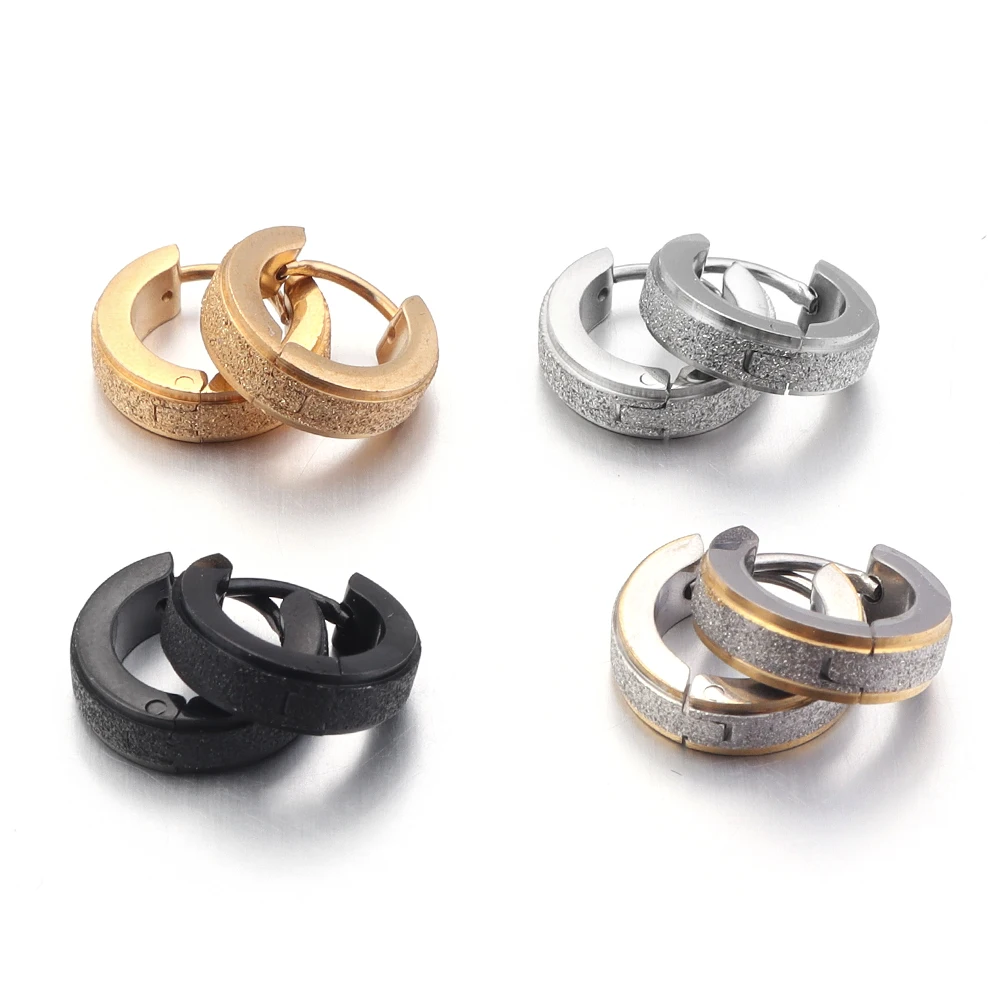 A Pair Titanium Steel Hoop Earrings for Women Men Hypoallergenic Punk Style Small Earrings Frosted Earrings Jewelry Wholesale