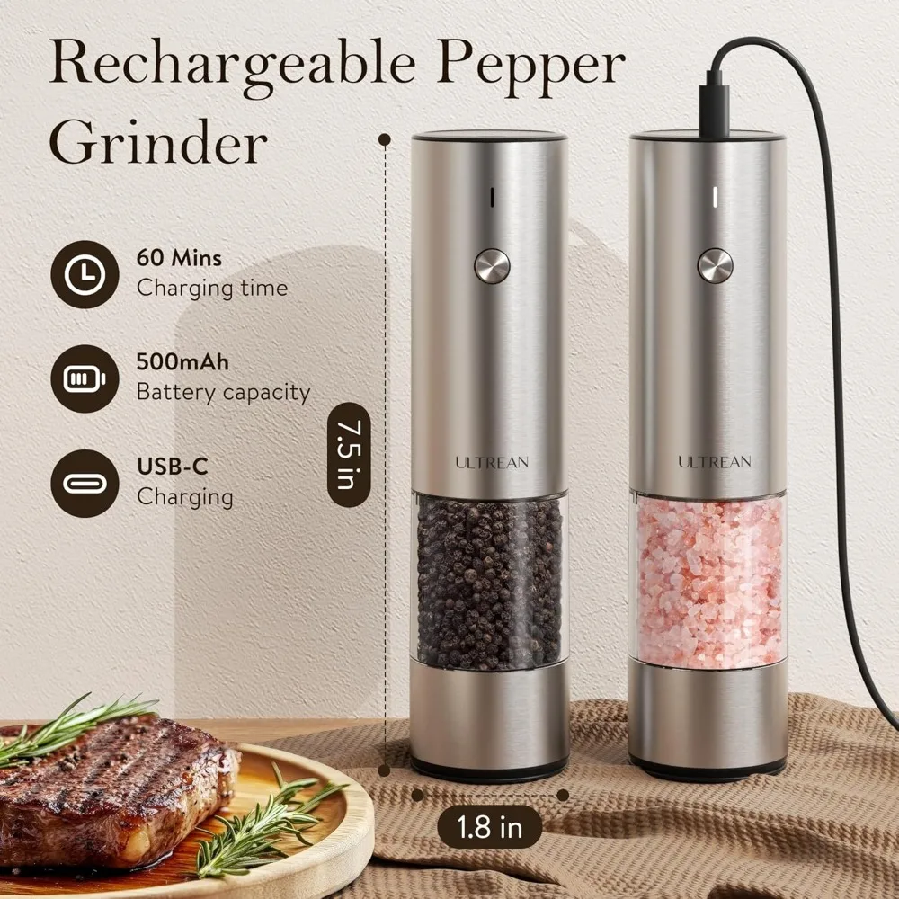 Rechargeable Salt & Pepper Grinder Set Display
