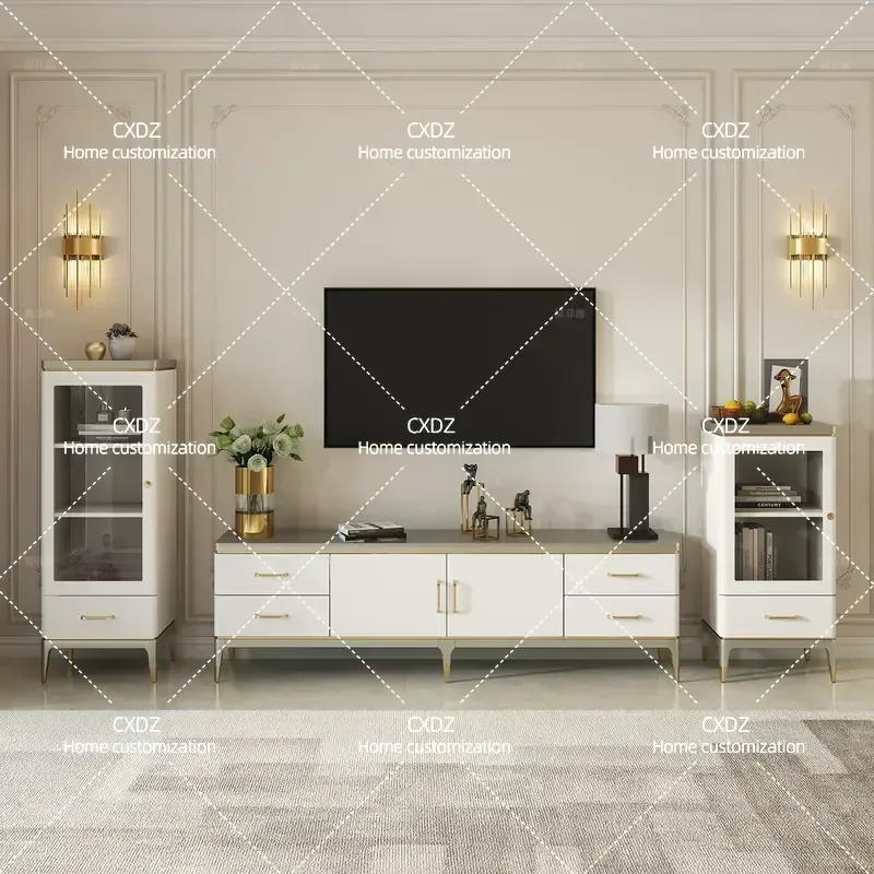 Modern Simple Coffee Table and TV Cabinet Combo Solid Wood Floor Standing Wall Mounted Storage Unit for Small Apartment