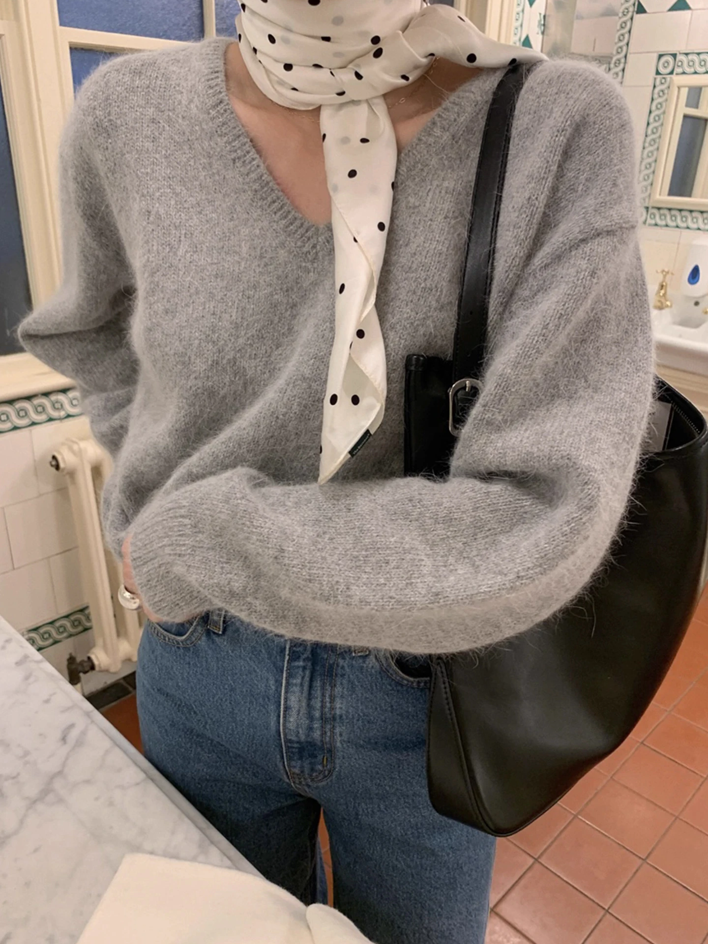 

Gagarich модный корейский 2325 мягкий пушистый вязаный свитер женский осенне-весенний новый винтажный свободный универсальный пуловер с v-образным вырезом топ