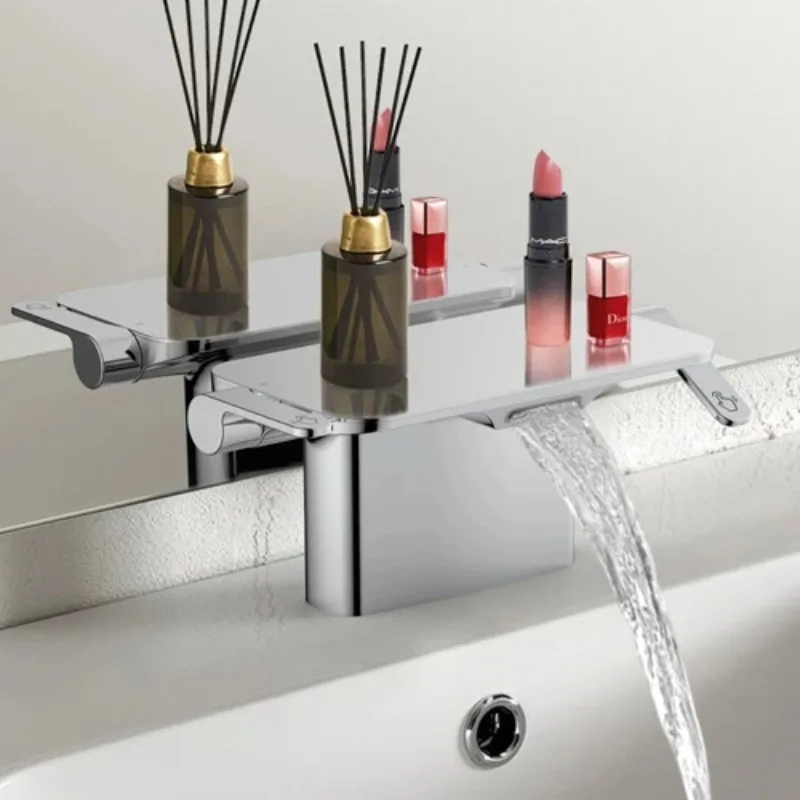 

Modern Single-Hole Brass Basin Faucet Ultra-Thin Waterfall Hot and Cold Sink Mixer Single Hole Mount Design for Bathroom