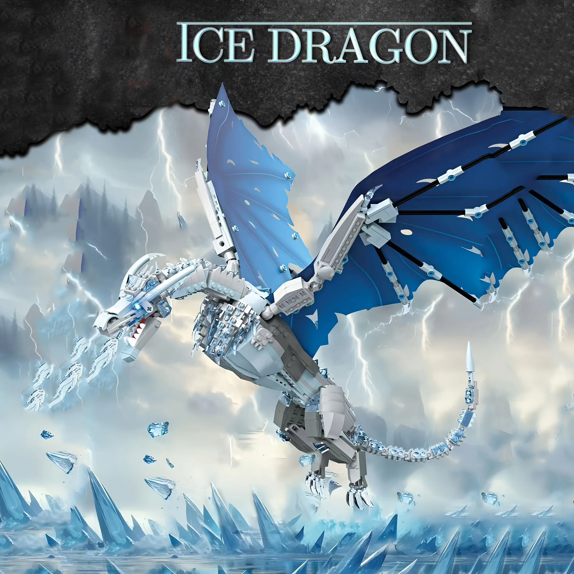 

1019 pieces of small particle building block toy set series flame dragon ice dragon flying dragon model assembly building blocks