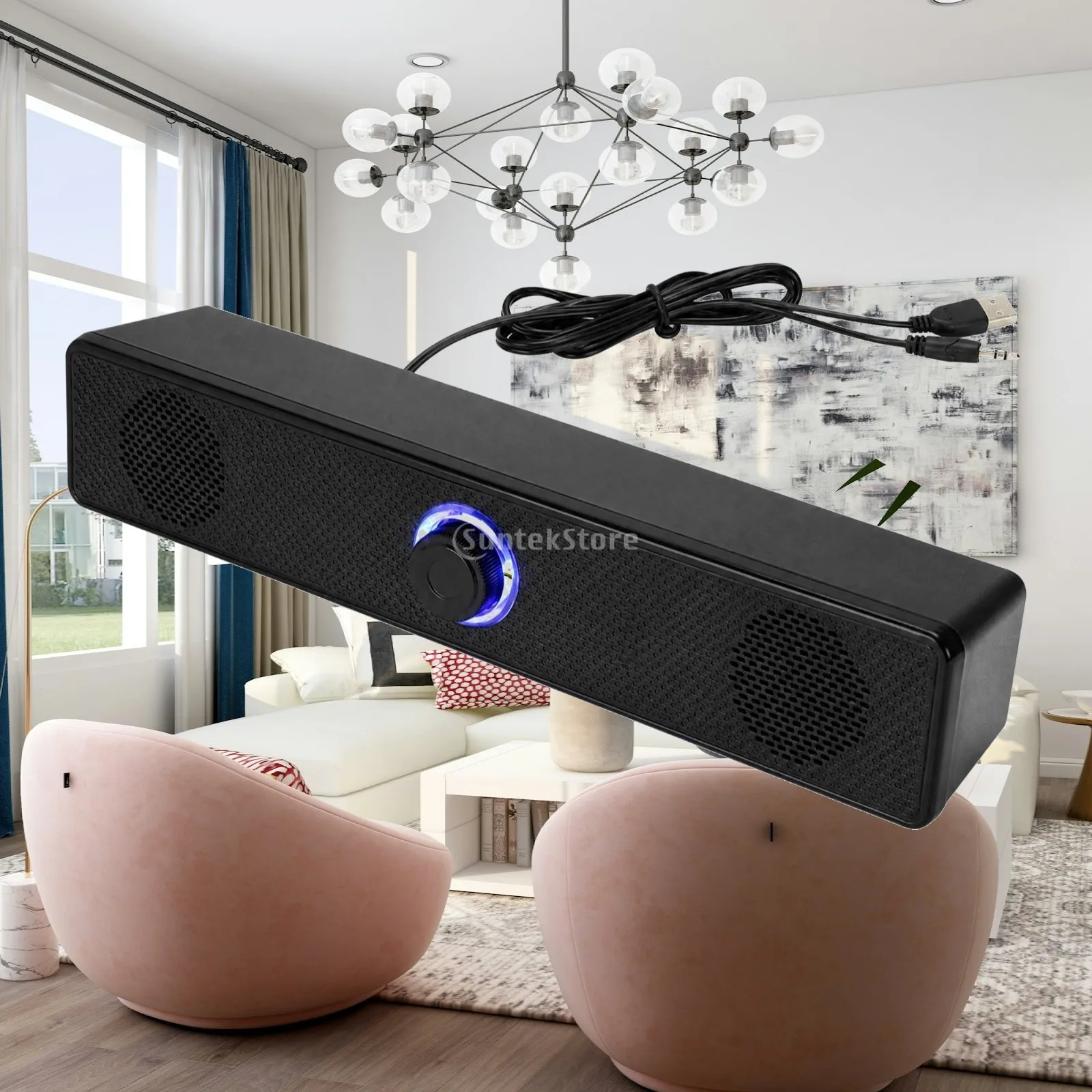 USB Powered Wired Computer Speaker for Desktop with Volume Knob Compact Audio for Work